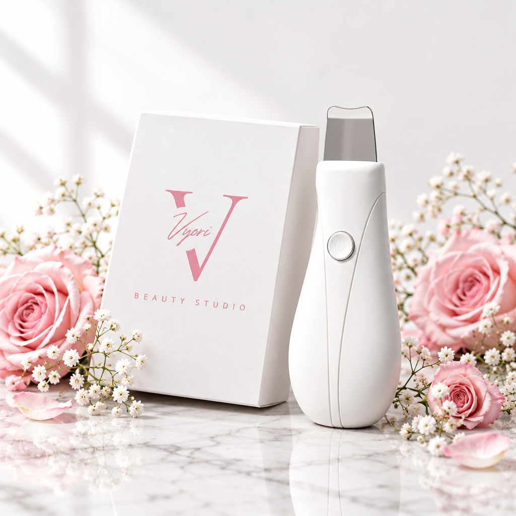 VYORI GlowWand White - Side view with pink floral styling
