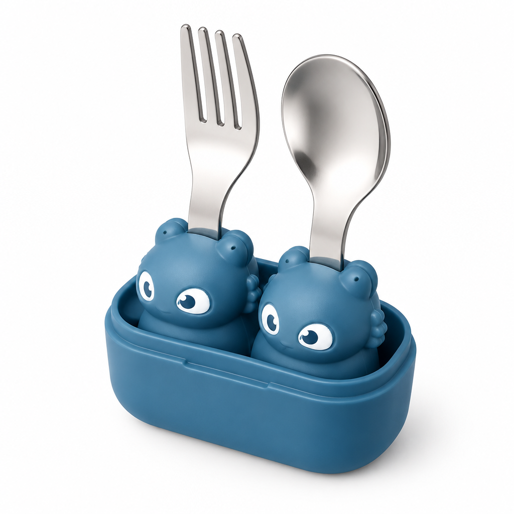 VYORI Toddler Hippo Cutlery Set — in carry case